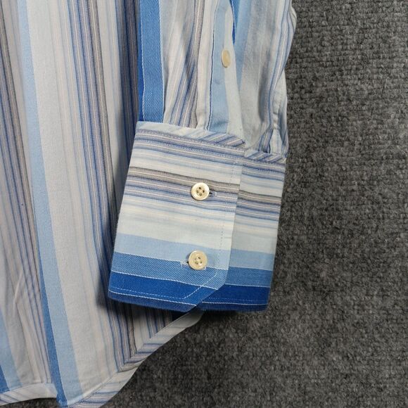 7Diamonds Shirt Mens XL Multi Striped Cotton Wrinkle Resistant Pleated Button Up - Picture 9 of 16